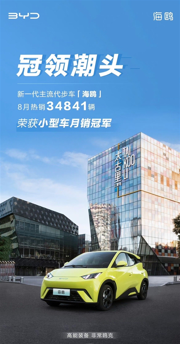 教做车！比亚迪海鸥8月狂卖3.4万台：成国内小型车月销冠军