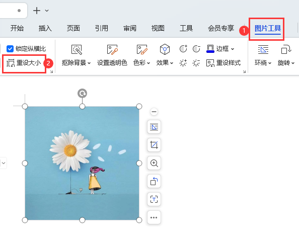 WPS插入的照片怎么重设大小