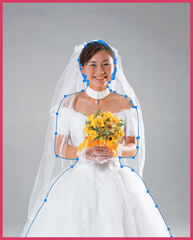 PS抠出手拿鲜花的婚纱美女