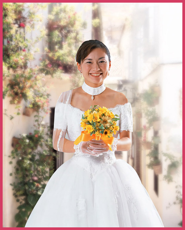 PS抠出手拿鲜花的婚纱美女