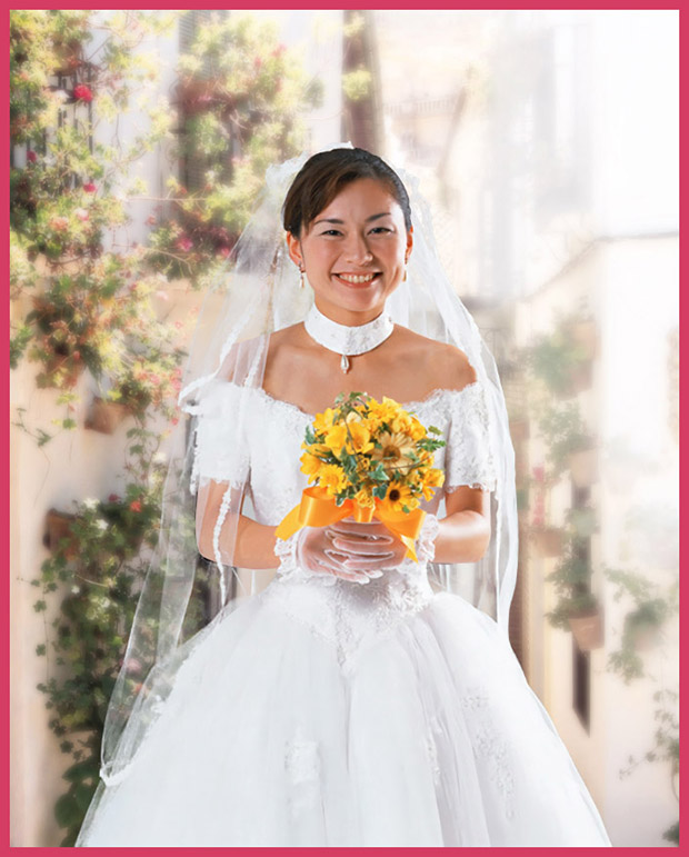 PS抠出手拿鲜花的婚纱美女