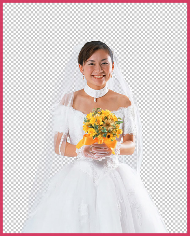 PS抠出手拿鲜花的婚纱美女