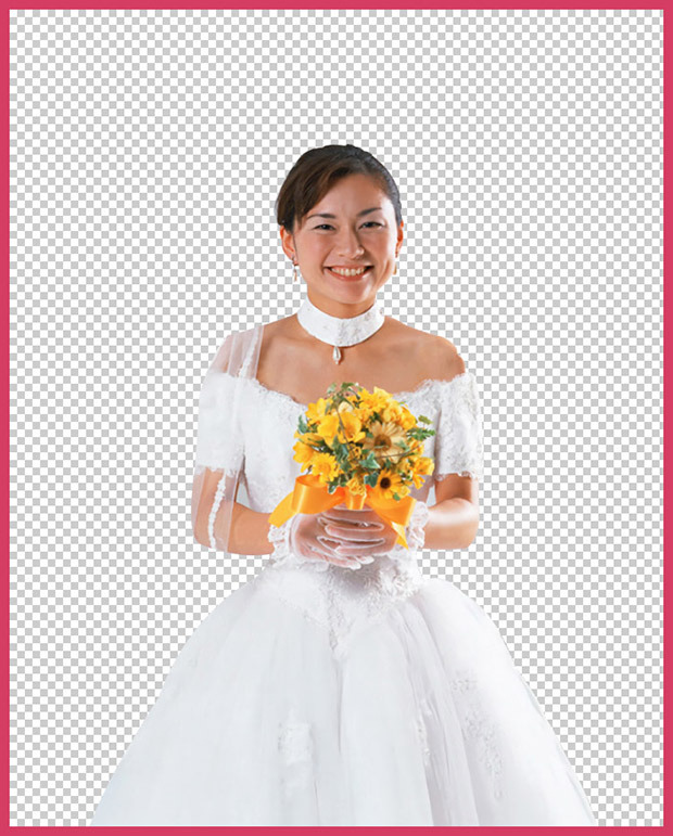 PS抠出手拿鲜花的婚纱美女