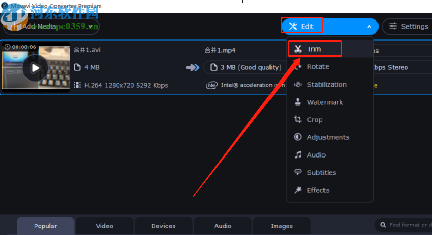 Movavi Video Converter剪切视频文件的方法