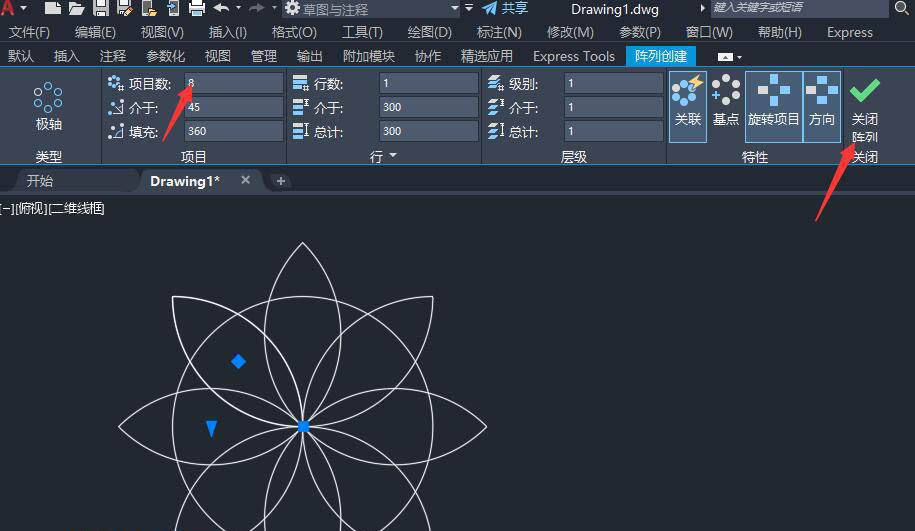 cad画圆形八个花瓣
