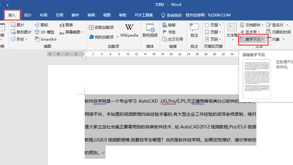 word首字下沉在哪里