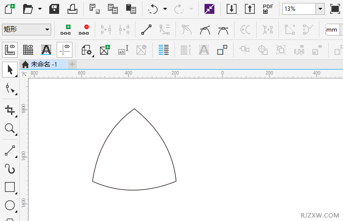 cdr怎么画有弧度的三角形