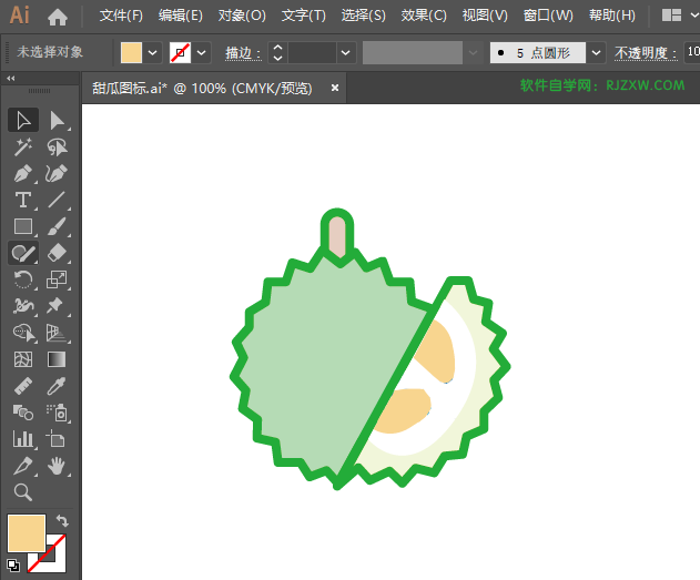 ai怎么画榴莲水果图标