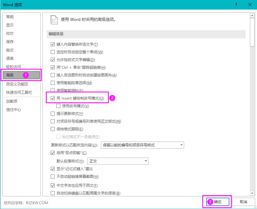 Word怎么开始或关闭用lnsert键控制改写模式
