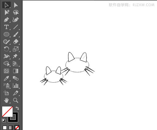 ai绘制两个小猫示爱剪影图案
