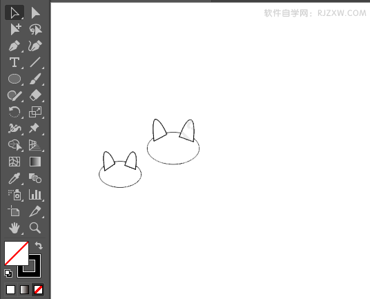 ai绘制两个小猫示爱剪影图案