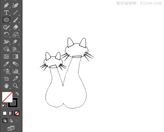 ai绘制两个小猫示爱剪影图案