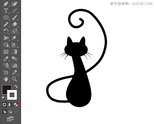 ai绘制坐立的猫剪影效果