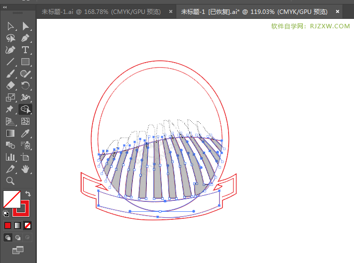 ai绘制圆形彩带标贴的方法