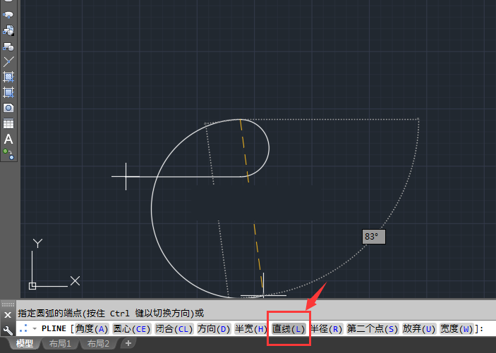 cad中用多线段怎么画半圆