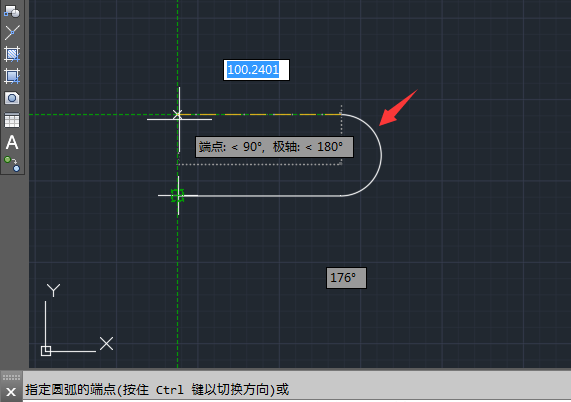 cad中用多线段怎么画半圆