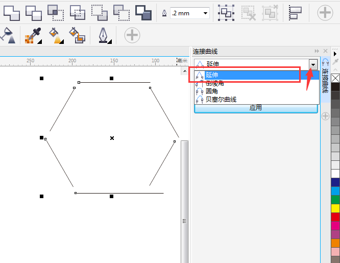 cdr怎么延伸连接曲线六边形