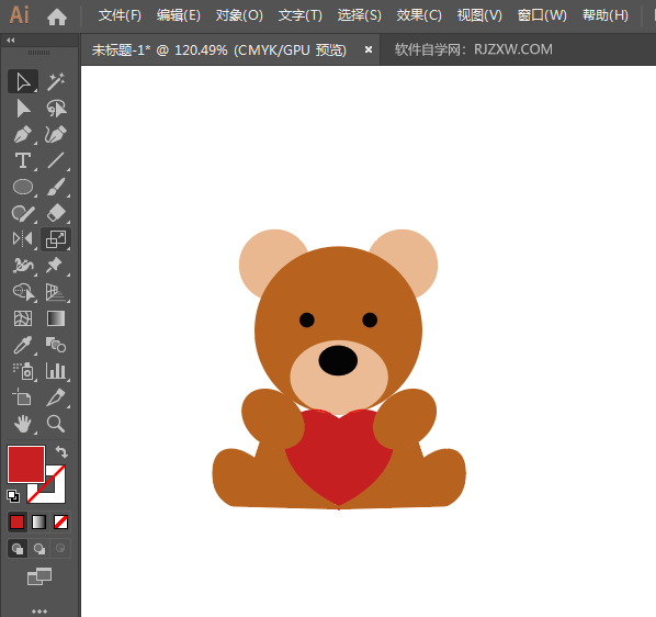 ai怎么画抱爱心的小熊