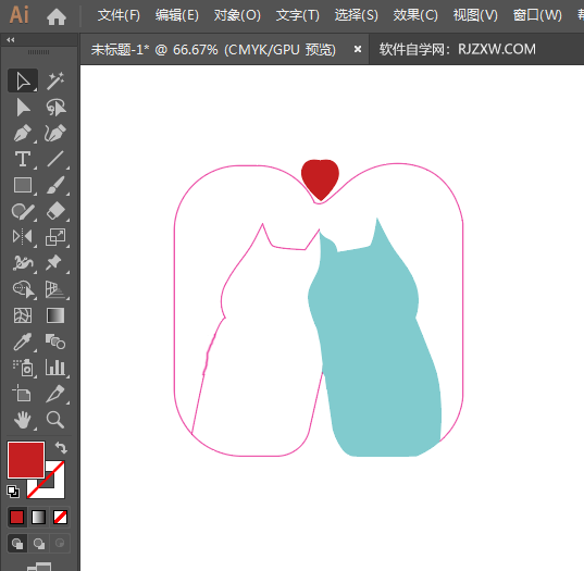 ai怎么画一对爱心小猫