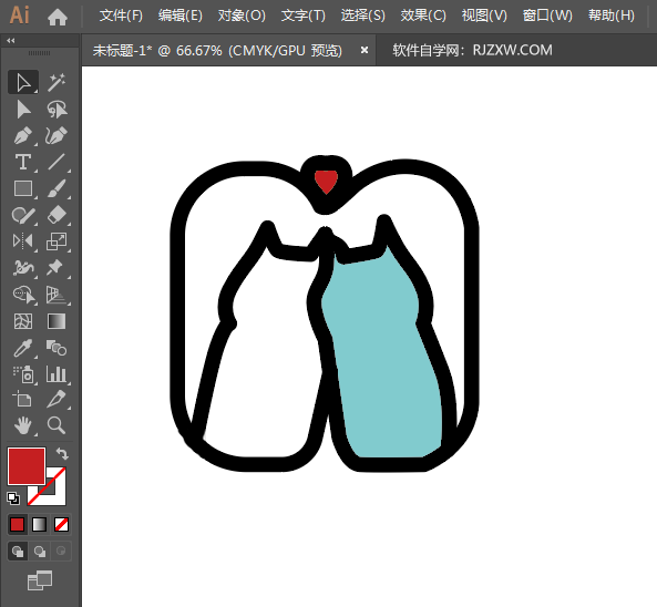 ai怎么画一对爱心小猫