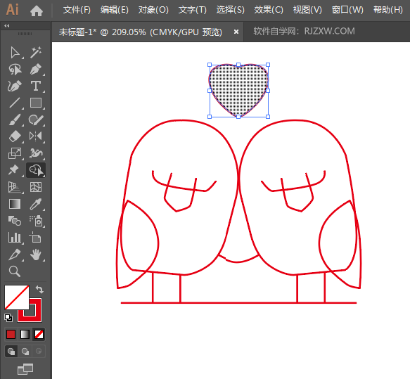 ai怎么画一对爱心小鸟