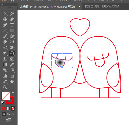 ai怎么画一对爱心小鸟