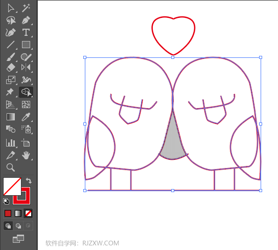 ai怎么画一对爱心小鸟