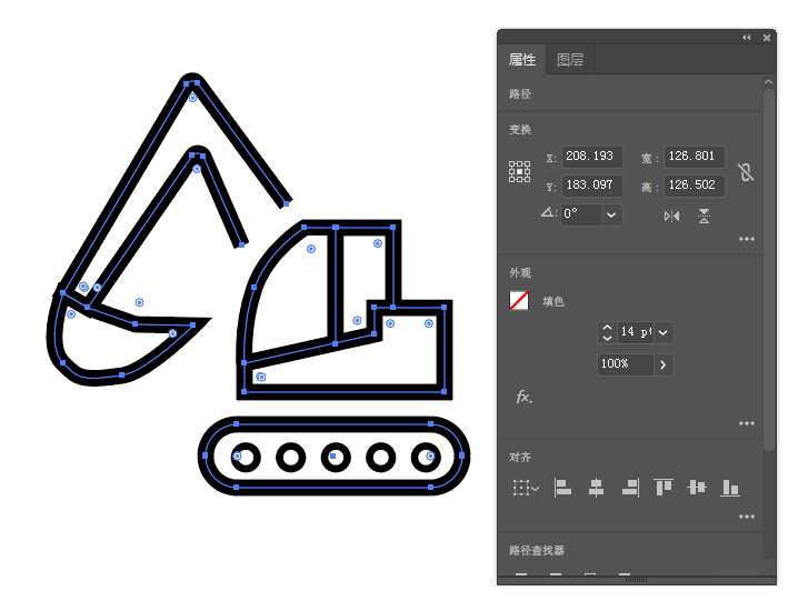 ai怎么画简化的挖土机图案