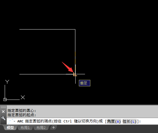 CAD2018圆心、起点、端点进行画圆弧