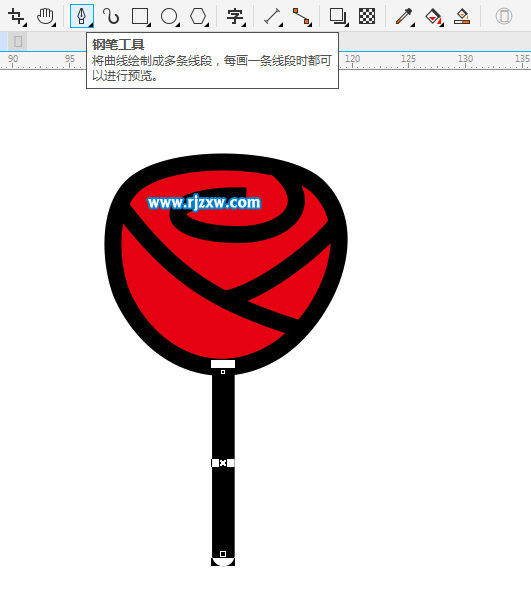 CDR钢笔工具绘制玫瑰简笔画