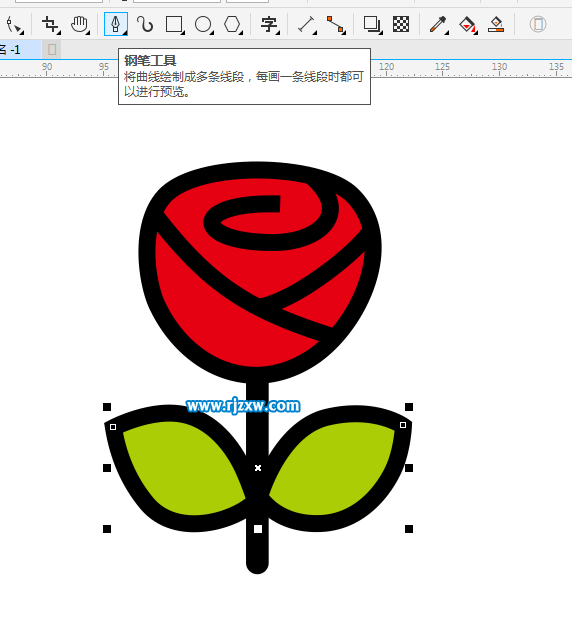 CDR钢笔工具绘制玫瑰简笔画