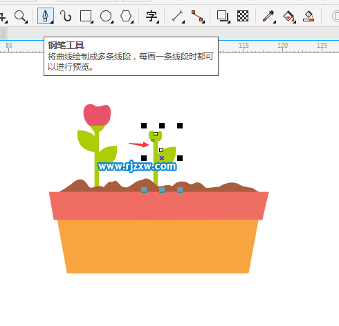 使用CDR钢笔工具绘制花盆与花朵