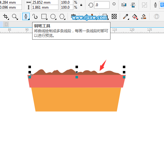 使用CDR钢笔工具绘制花盆与花朵