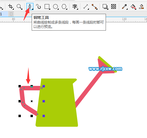 使用CDR钢笔工具绘制浇花水壶