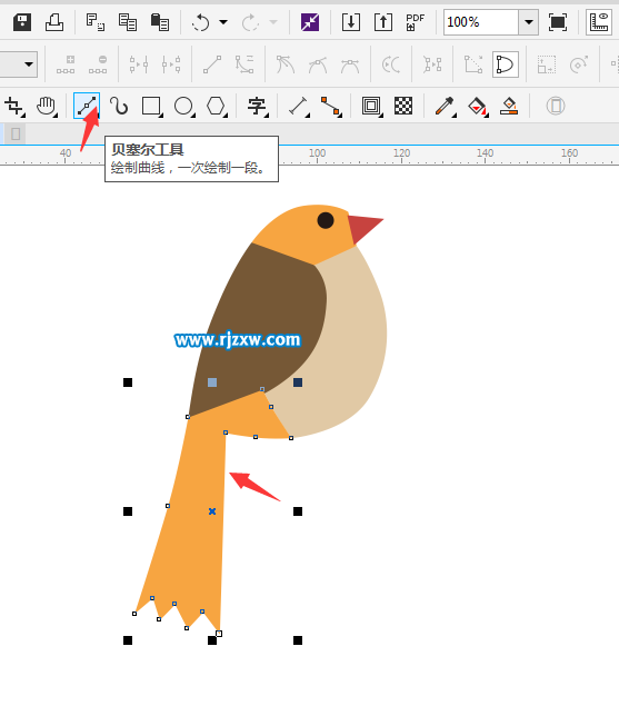 利用CDR贝塞尔工具设计小鸟简笔画
