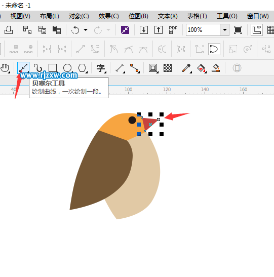 利用CDR贝塞尔工具设计小鸟简笔画