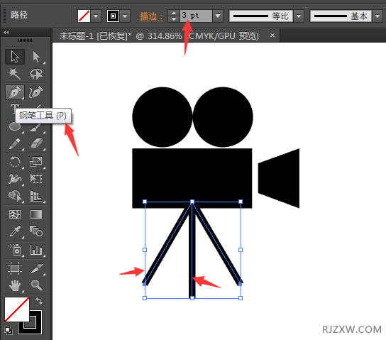简笔画的摄影机图标怎么用AI画出来