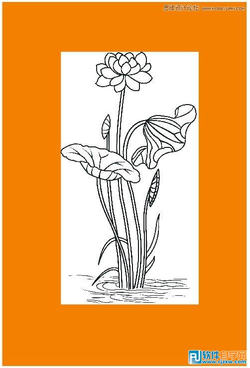 勾出荷花图片的线条效果