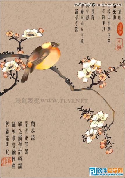 CorelDRAW X7设计中国风梅雀图