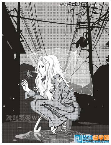 用CorelDRAW方形网格设计雨中的玫瑰