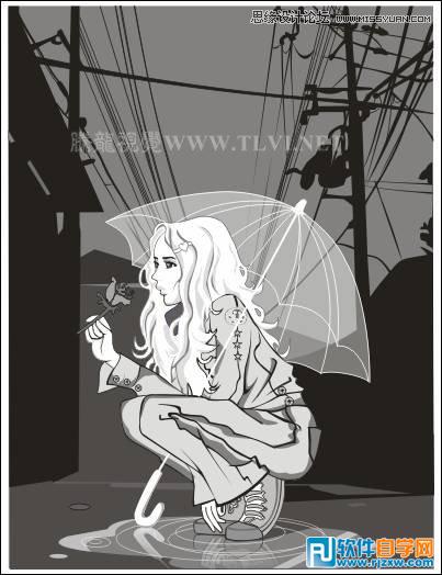 用CorelDRAW方形网格设计雨中的玫瑰