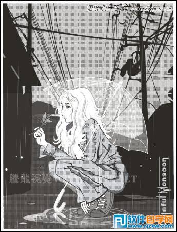 用CorelDRAW方形网格设计雨中的玫瑰