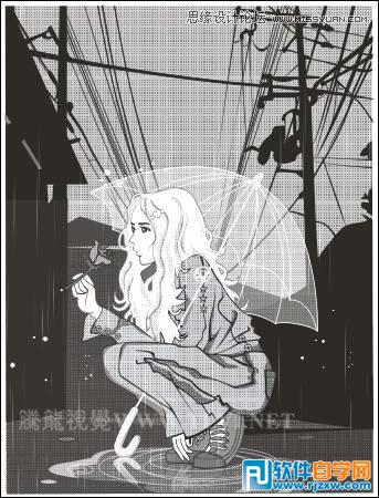 用CorelDRAW方形网格设计雨中的玫瑰