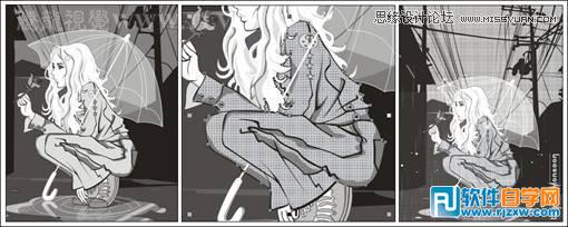 用CorelDRAW方形网格设计雨中的玫瑰