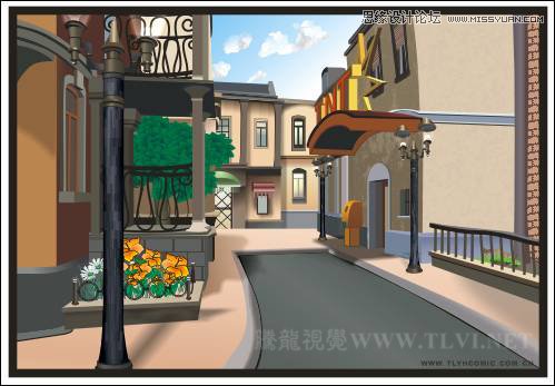 CorelDRAWX7设计欧洲小镇街道场景