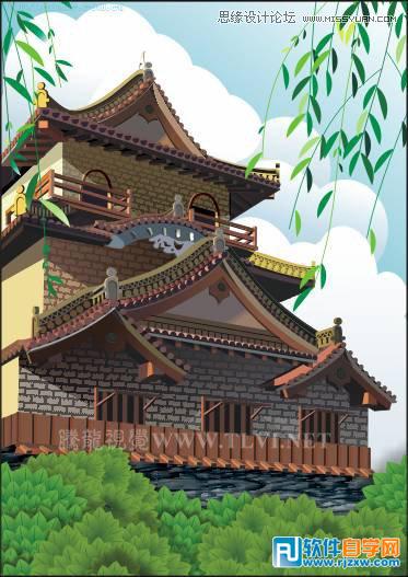 用CorelDRAWX6设计中国风古典建筑城楼教程