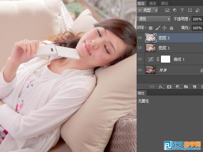 PS给室内偏暗美女加上唯美淡青色