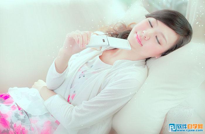 PS给室内偏暗美女加上唯美淡青色