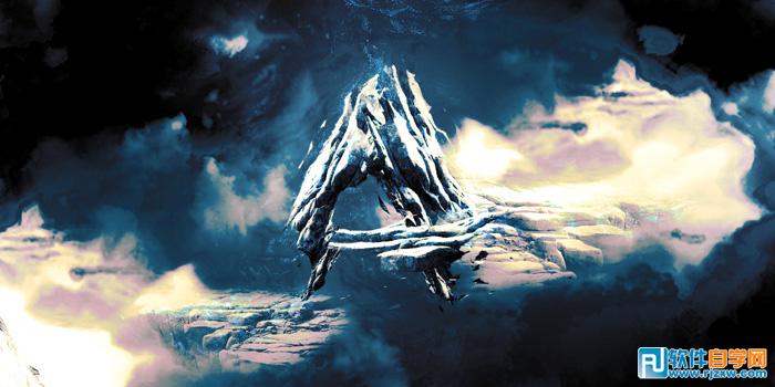 Ps制作散发蓝色颗粒的岩石字