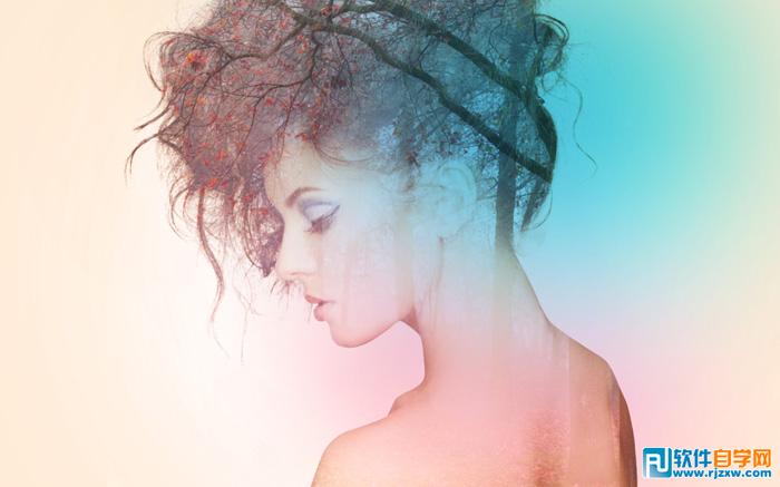 PS打造梦幻美女与风景双重曝光效果